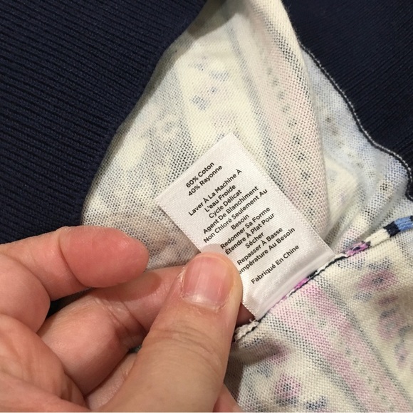 TALBOTS Knit Sweater Top Cotton Womens Size S Floral Blue Navy Purple Boho - Picture 3 of 6